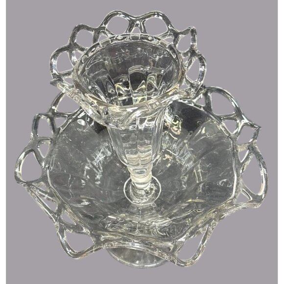 Vtg Imperial Glass Crocheted Edge Crystal Epergne Centerpiece Elegant Design 11" - Picture 3 of 7
